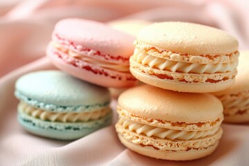 Various colorful sweet macarons professional advertising food photography