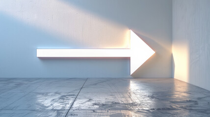 Neon arrow on wall pointing to the right, bright glow, minimal design.