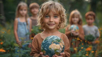 group of children with globe