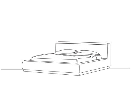recommend clip art: Continuous one line drawing of double bed with pillows. One line drawing illustration of bed. Interior of bedroom concept continuous line art. Editable outline.