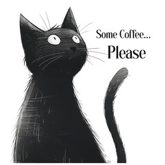 Funny cat Illustration. Black Cat Silhouette. Funny Cat. Isolated Illustration AI. 