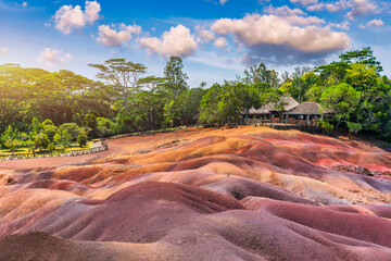 Chamarel Seven Colored Earth Geopark in Mauritius Island. Colorful panoramic landscape about this...