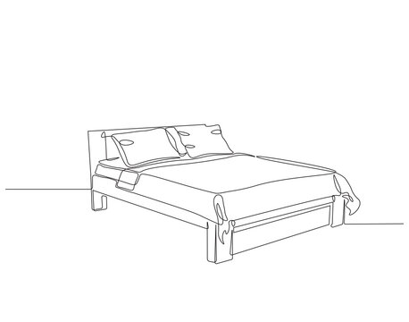 recommend clip art: Continuous one line drawing of double bed with pillows. One line drawing illustration of bed. Interior of bedroom concept continuous line art. Editable outline.