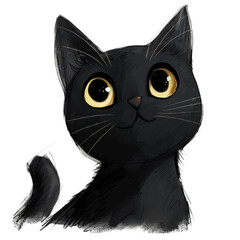 Funny cat Illustration. Black Cat Silhouette. Funny Cat. Isolated Illustration AI. 