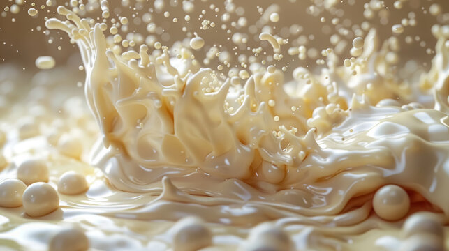 dynamic close-up of a creamy milk splash frozen in motion