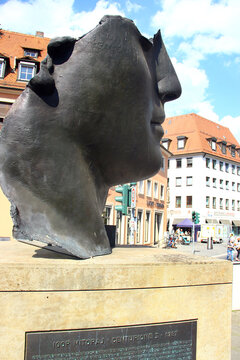 Bamberg, Germany - May 12, 2024: Centurion I, a sculpture by Igor Mitoraj on the Lower bridge in Bamberg, Bavaria