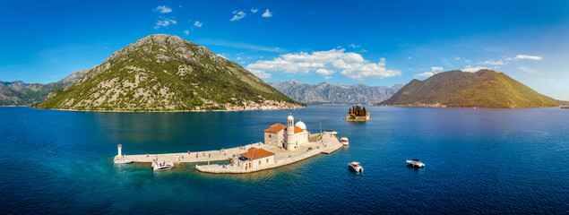 Saint George Island and Church of Our Lady of the Rocks in Perast, Montenegro. Our Lady of the Rock...