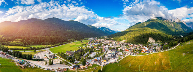 Kranjska Gora town in Slovenia at summer with beautiful nature and mountains in the background....