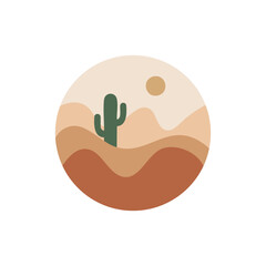 Desert landscape with cactus and sun in the shape of a circle © NK