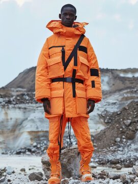 Chaqueta naranja hecha con materiales reciclados, moda sostenible gorpcore de monta&Atilde;&plusmn;a