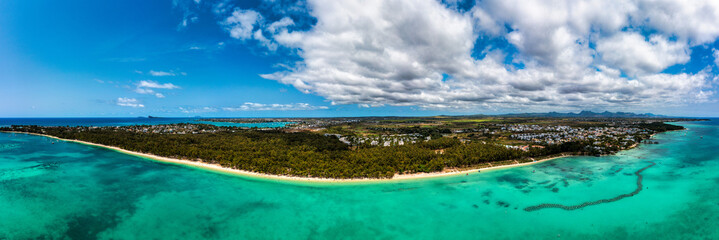 Mauritius beach aerial view of Mont Choisy beach in Grand Baie, Pereybere North. Mont Choisy,...