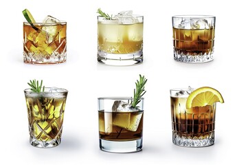 Set of Classic Cocktails and Drinks