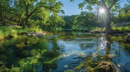 Obraz premium A river with a sun shining on it