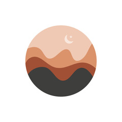 Minimalistic desert landscape with moon and star