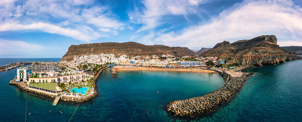 Puerto de Mogan with the beach in Gran Canaria, Spain. Favorite vacation place for tourists and...