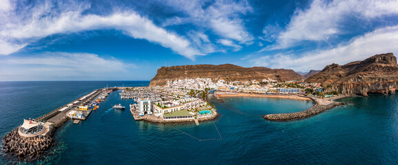 Puerto de Mogan with the beach in Gran Canaria, Spain. Favorite vacation place for tourists and...