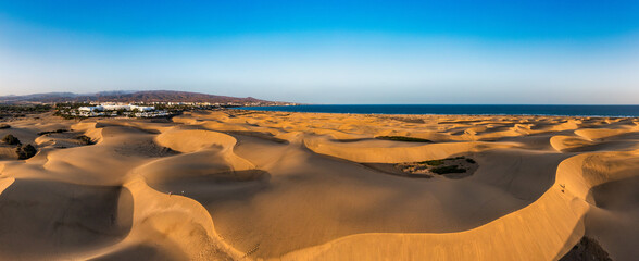 View of the Natural Reserve of Dunes of Maspalomas, in Gran Canaria, Canary Islands, Spain....