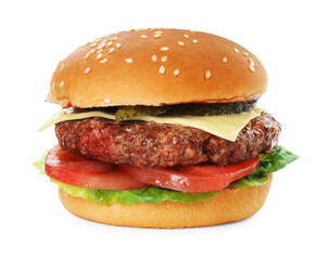 Burger with delicious patty isolated on white