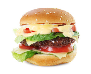 Burger with delicious patty isolated on white