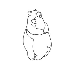 Vector isolated two hugging bears cartoon colorless black and white contour line easy drawing