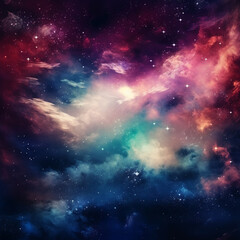 Naklejka premium Abstract and Colorful space galaxy cloud nebula background wallpaper generative AI