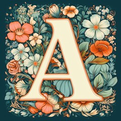 Floral capital letter A in the style of Doodle. Vector illustration.