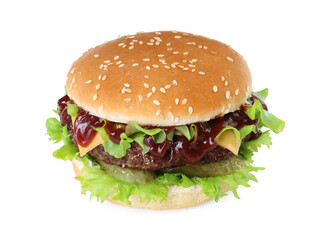 Burger with delicious patty isolated on white