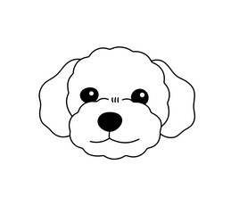 Vector isolated cute dog curly malipoo poodle head portrait muzzle colorless black and white contour line easy drawing