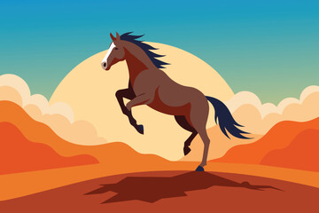 Jumping horse on Desert vector design background