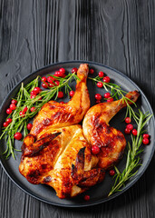 butterflied, spatchcock roast chicken on a plate