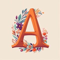 Alphabet letter A decorated with flowers and leaves. Vector illustration.