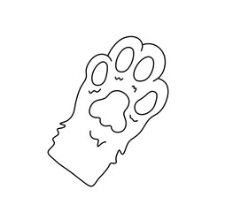 Vector isolated cat paw with pads colorless black and white contour line easy drawing