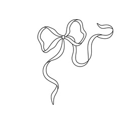 Vector isolated one single simple beautiful ribbon bow gift colorless black and white contour line easy drawing