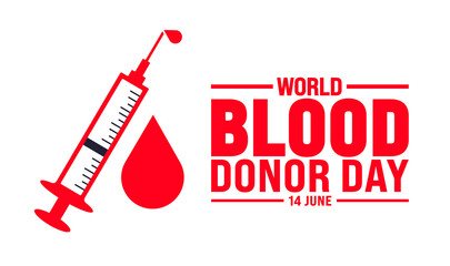 14 June is World Blood Donor Day background template. Holiday concept. use to background, banner, placard, card, and poster design template with text inscription and standard color. vector