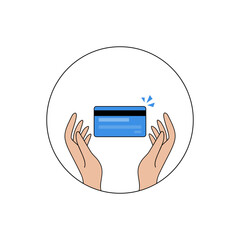 Hands holding a blue credit card