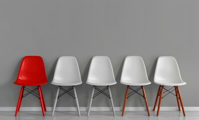 A red chair standing from white chairs