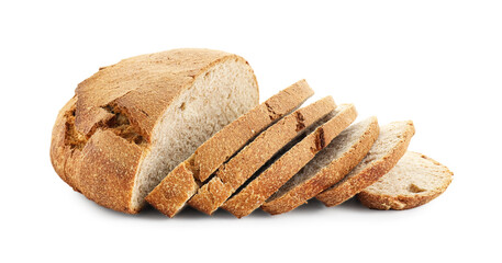 Freshly baked cut sourdough bread isolated on white