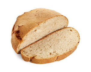 Freshly baked cut sourdough bread isolated on white