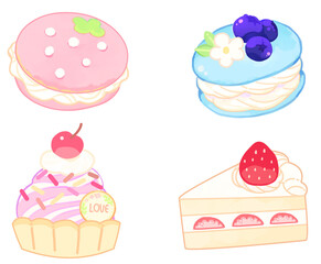 Dessert set with transparent background, hand drawn icon