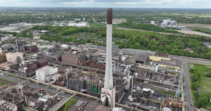 Aerial drone view on CHEMPARK KREFELD UERDINGEN in Germany.