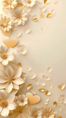Beautiful paper flowers and hearts background design