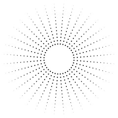 Halftone circle element. Sunburst, sunburst pattern. Radial, radiating lines. Vector illustration, sparkling star and blink