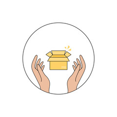 Hands holding open yellow box with sparkles in the shape of a circle