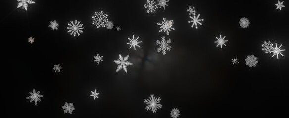 golden openwork shiny snowflakes, star, 3D rendering.