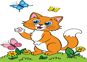 Cartoon funny cat isolated on white background