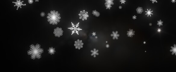 golden openwork shiny snowflakes, star, 3D rendering.