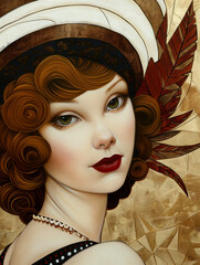 Art deco style portrait of a glamourous woman in earth tones