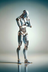 Android robot, pose 9. Robot tilted his head and closed her with a sense of sadness, pity, grief, failure