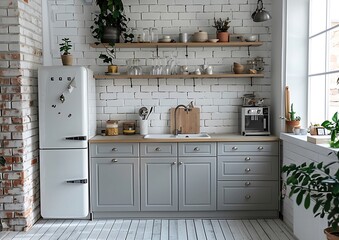Minimalist Scandinavian kitchen interior with modern appliances
