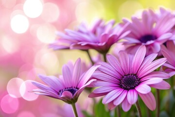 Fototapeta premium A bouquet of pink flowers with a pink background. The flowers are in full bloom and are arranged in a way that makes them look like they are standing tall